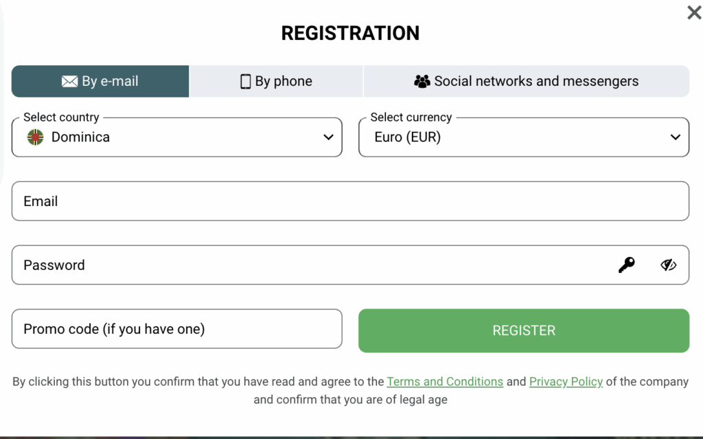 22Casino registration